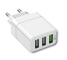 Зарядний пристрій (швидка зарядка) для телефону Borofone BA40A 3xUSB Quick Charge 3.0 18 W Білий, фото 4