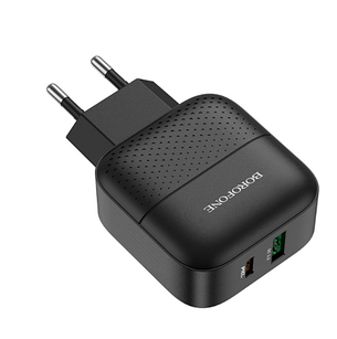 Зарядний пристрій (швидка зарядка) для телефону Borofone BA46A USB/Type-C Quick Charge 18 Вт Чорний, фото 1