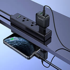 Зарядний пристрій (швидка зарядка) для телефону Borofone BA46A USB/Type-C Quick Charge 18 Вт Чорний, фото 3