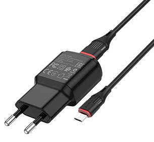 Зарядний пристрій (зарядка) для телефону Borofone BA48A Orion 2.1 А + кабель Micro USB 1 м Чорний, фото 3