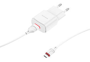 Зарядний пристрій (зарядка) для телефону Borofone BA48A Orion 2.1 А + кабель Micro USB 1 м Білий, фото 3