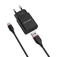 Зарядний пристрій BOROFONE BA20A 1USB 2.1A кабель Micro black