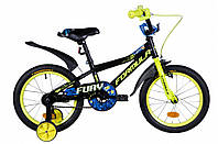 Детский двухколесный велосипед ST 16" Formula FURY рама-8,5" черно-желтый с синим с крылом Pl 2021