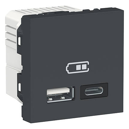 Подвійна USB розетка A + C антрацит Schneider Electric Unica New - швидка зарядка, легкий монтаж, фото 1