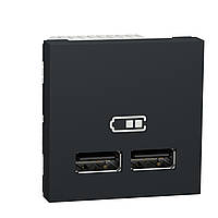 Розетка USB двойная 2.1А 2 модуля антрацит. Unica New, Schneider electric