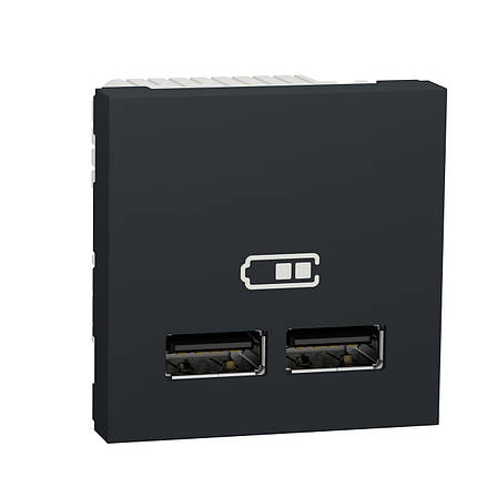 Розетка USB подвоєна 2.1А антрацит 2 модулі Unica New Schneider Electric, фото 1
