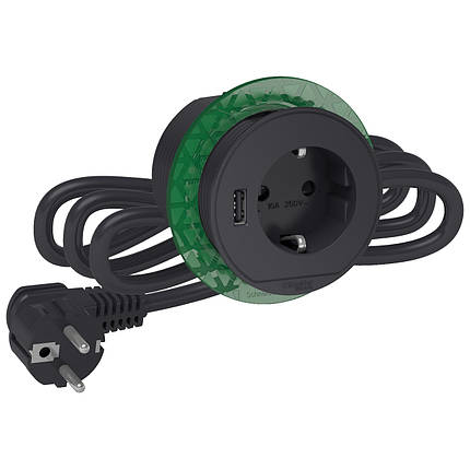 Блок розеток Unica System+ 2К+З з USB тип А антрацит, IP42, для офісу та дому, фото 1