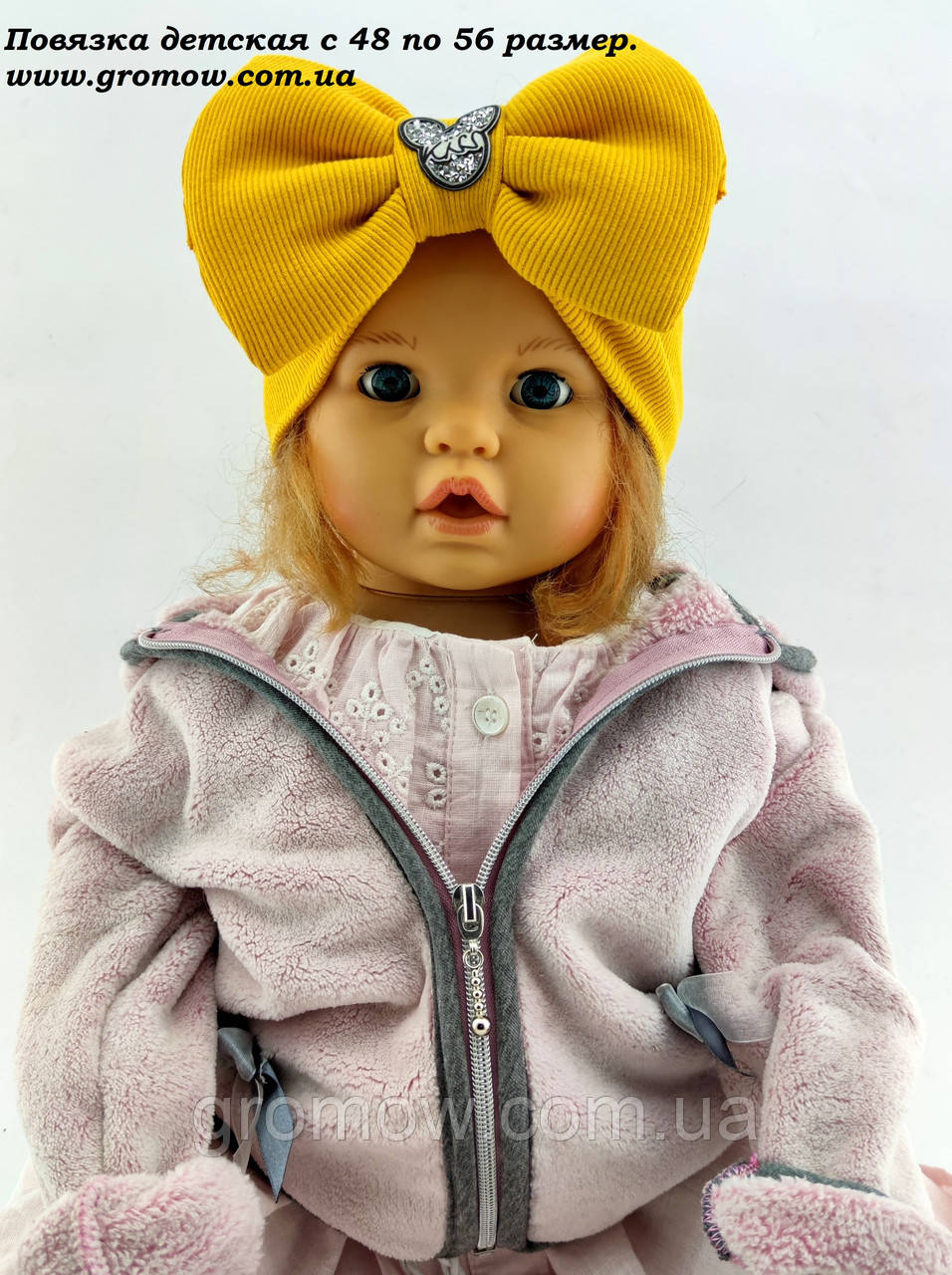Оптом косинки дитячі 48-54 розмір пов'язка дитяча головні убори для дівчаток пов'язки гірчиця (ОК34), фото 1