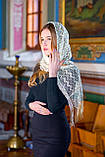 Палантин шарф на голову в церкву жіночий ажурний з бахромою "Змійка" бежевого кольору, фото 3