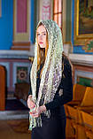 Ажурний шарф, хустка жіночий гарний на голову для церкви і хрестин "Змійка" жовтого кольору, фото 3