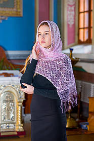 Фіолетовий ажурний шарф, хустка жіночий на голову для церкви і весілля "Змійка" фіолетового кольору