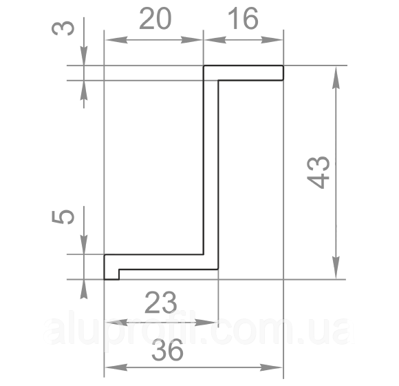 Алюмінієвий профіль — Z-подібний алюмінієвий профіль 36х43х3 Б/П