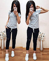 Костюм спортивный женский "Сердечко": футболка и штаны размеры от 42 до 48. Светло-серая футболка.