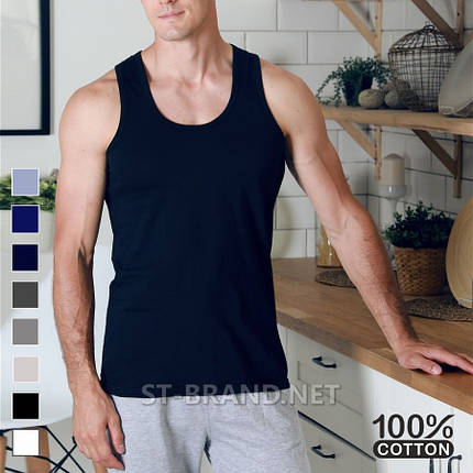 Темно-синя чоловіча майка 100% бавовна, розміри:46/48/50/52/54/56 / однотонні чоловічі майки, фото 1