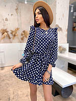 Сукня трапеція в горошок з поясом на талії і воланами (р. 42-46) 8PL2192