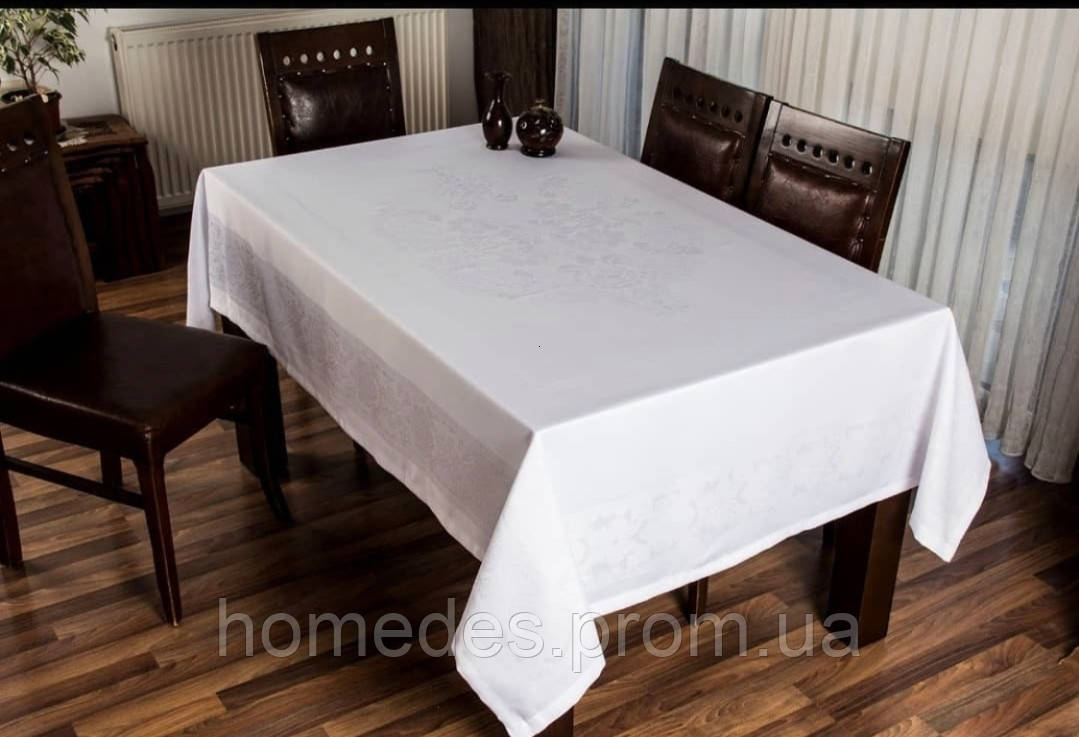 Скатерть тефлоновая 350х160 на праздничный стол белого и кремового цвета - фото 1 - id-p1161687347