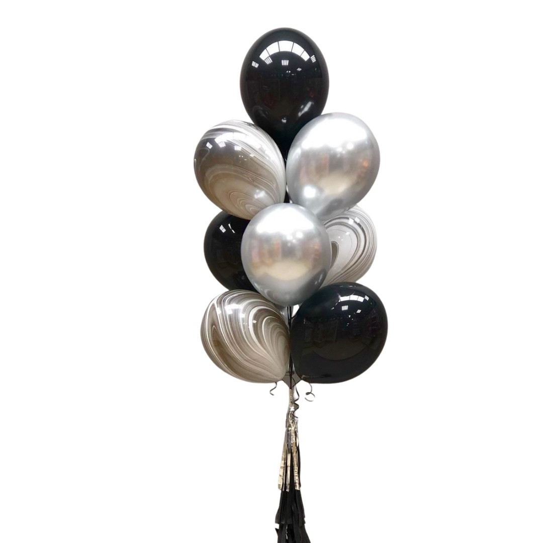 Кульки хлопцеві на день народження в чорно-сріблястому кольорі