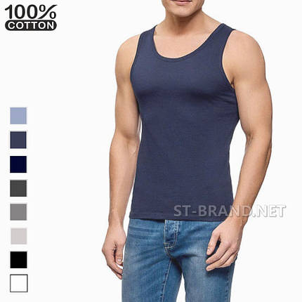 Розміри: M,L,XL,2XL,3XL. Майка чоловіча 100% бавовна, однотонна - синя індиго, фото 1
