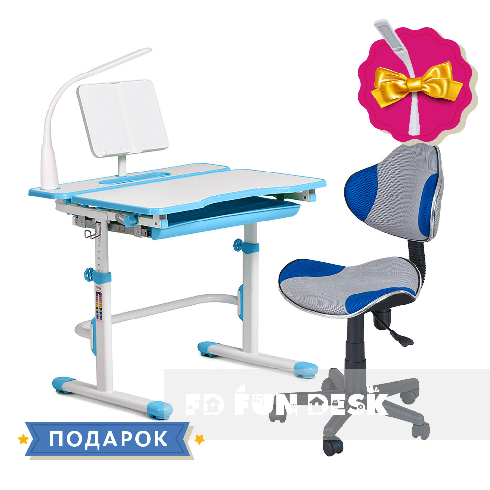 Комплект для хлопчика зростаюча парта Cubby Fressia Blue + комп'ютерне крісло FunDesk LST3 Blue-Grey