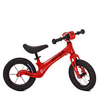 Беговел велобег детский на надувных колесах 12 дюймов, сиденьем кожзам + накладки на руль SMG1205A-2 красный