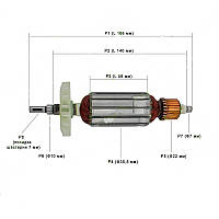 Якорь на болгарку Витязь МШУ-125/1100,Ижмаш Profi ИШМ-1080, Беларусмаш 125/1350, Craft-tec PXAG-254 (168x35)