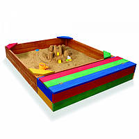 Детская деревянная цветная песочница с лавочкой ТМ Sportbaby, размер 1.45х1.45х0.3м