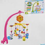 Карусель музична 602-6 (18/2) РОЗОВА, на батарейках, 5 підвісок, мелодії, пісні, у коробці, фото 1