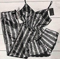 Стильный женский велюровый комплект с рисунком майка+шорты+штаны