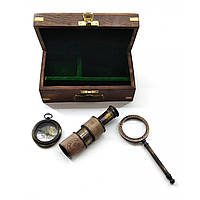 Лупа з компасом і підзорна труба в дерев'яному футлярі (16,5х9,5х7,5 см)A ( 28300A)