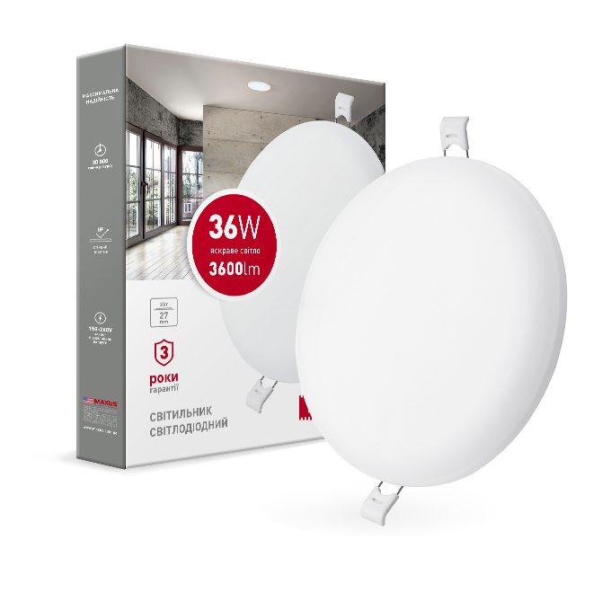 LED світильник точковий врізний MAXUS SP edge 36W, 4100К (коло)