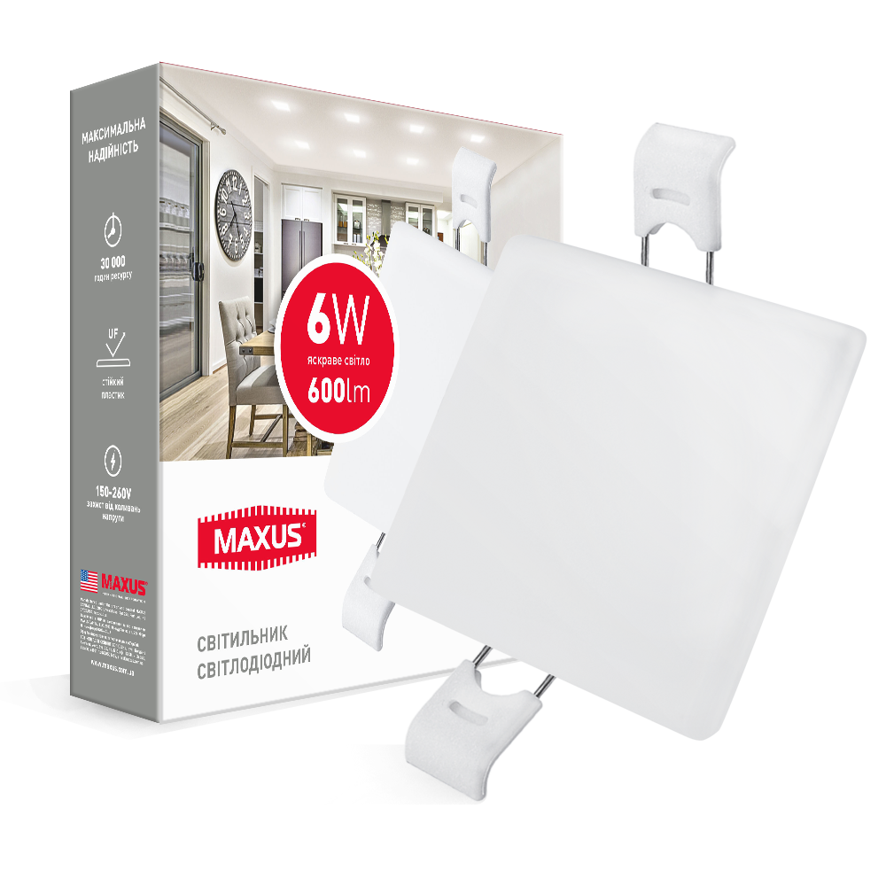 Світильник врізний MAXUS SP edge 6W, 4100К (квадрат)