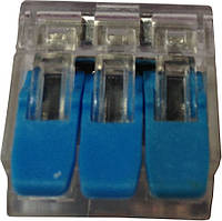 Клемник з'єднання єднувал.самоз 3 вх PREMIUM BLUE (0,08-4мм/32А) проз.тип WAGO LU-223 (СМК-613)