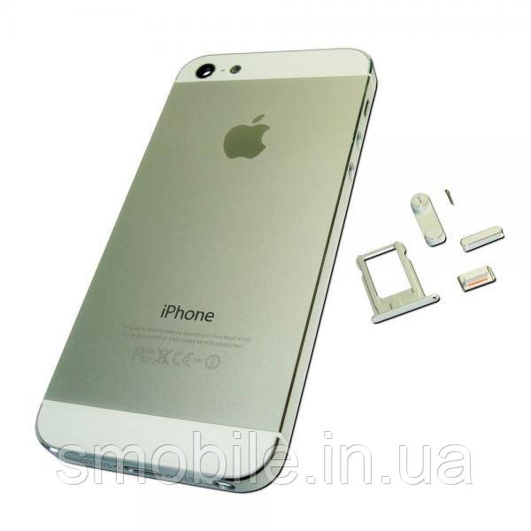 Задня кришка корпуса Apple iPhone 5 срібляста + зовнішні кнопки і лотком SIM карти