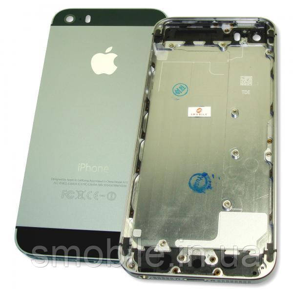 Задня кришка корпуса Apple iPhone 5S чорна з чорними вставками + зовнішні кнопки і лотком SIM карти