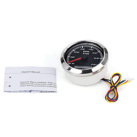 Тахометр з лічильником мотогодин I GAUGE 85MM 0-7000 RPM (чорний) LED дисплей, фото 3
