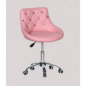 Косметичне крісло Zara, на колесах, регулюється за висотою, шкірозамінником рожевий