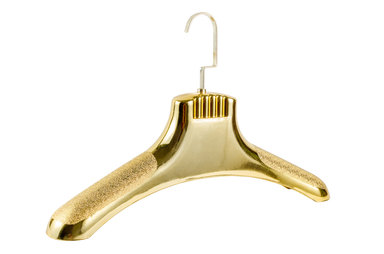 Пластиковий вішак для шуби золотого кольору, 38 см