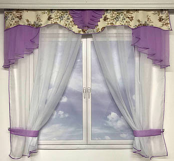 Тюль на кухню з ламбрекеном ALBO 200x180 cm Бузковий (KU-313-18)