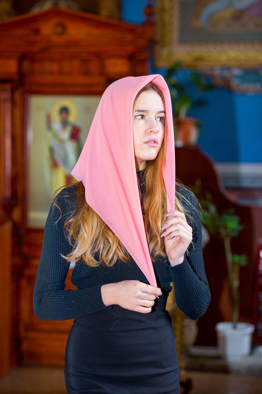 Жіночий персиковий шифоновий хустку однотонний на голову для походу в храм Долорес