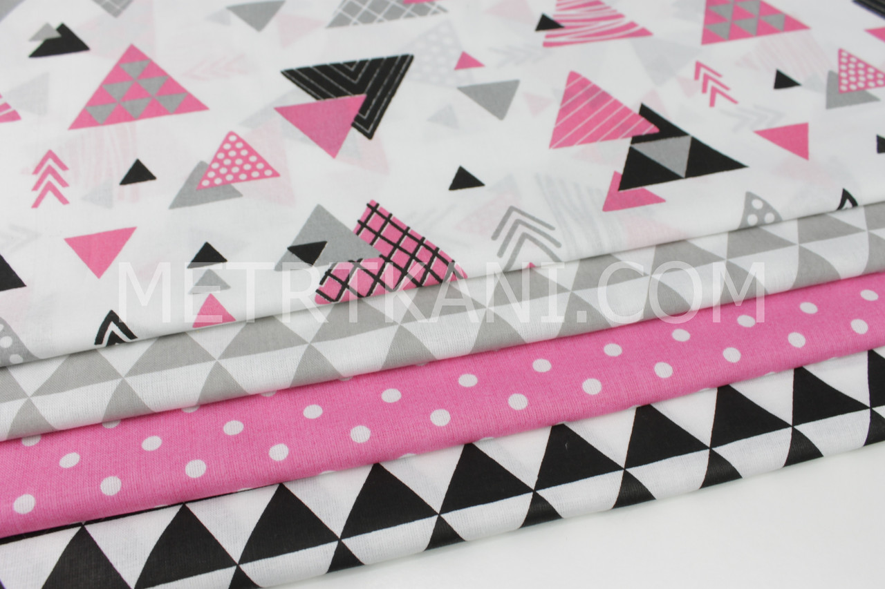 Набір тканин 50*50 з 4 шт. "Трикутники" сірі, чорні, малинові NoНБ-74, фото 1