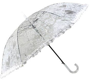 Ажурна парасолька тростина прозора модна жіноча полуавтоматічна парасолька біла з рюшами антивітер