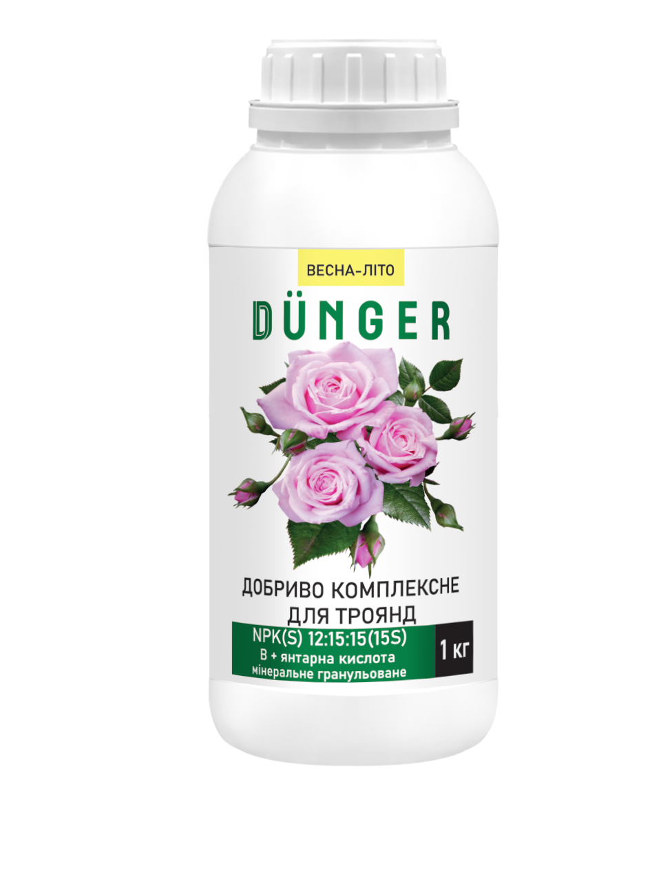 Dunger Комплексне добриво для троянд 1кг NPKS(В) 12:15:15:15(0,035) + 0,01% янтарна кислота
