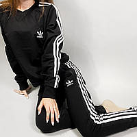Спортивный костюм женский весенний осенний Adidas черный Комплект с лампасами Адидас Свитшот + Штаны