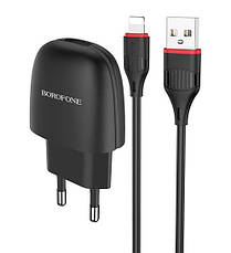 Зарядний пристрій (зарядка) для телефону Borofone BA49A + кабель USB - Lightning Чорний, фото 3