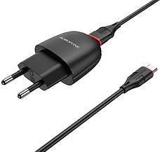 Зарядний пристрій (зарядка) для телефону Borofone BA49A + кабель USB - Micro USB Чорний, фото 5