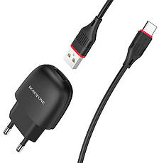 Зарядний пристрій (зарядка) для телефону Borofone BA49A + кабель USB - Type-C Чорний, фото 3