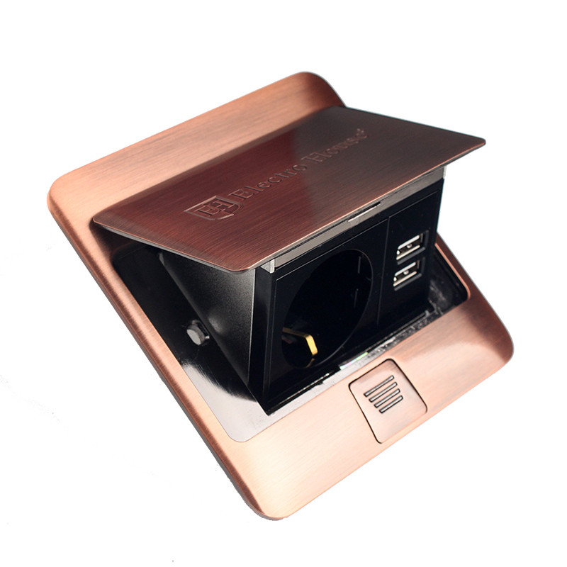Розетка для підлоги із заземленням врізна 16 А + 2 USB 2.1 А, IP44, антична мідь SL-1