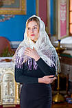 Православний хустку жіночий на голову для церкви ажурний "Незабудка" бежевого кольору, фото 4