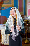 Православний хустку жіночий на голову для церкви ажурний "Незабудка" бежевого кольору, фото 3