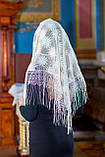 Православний хустку жіночий на голову для церкви ажурний "Незабудка" бежевого кольору, фото 2